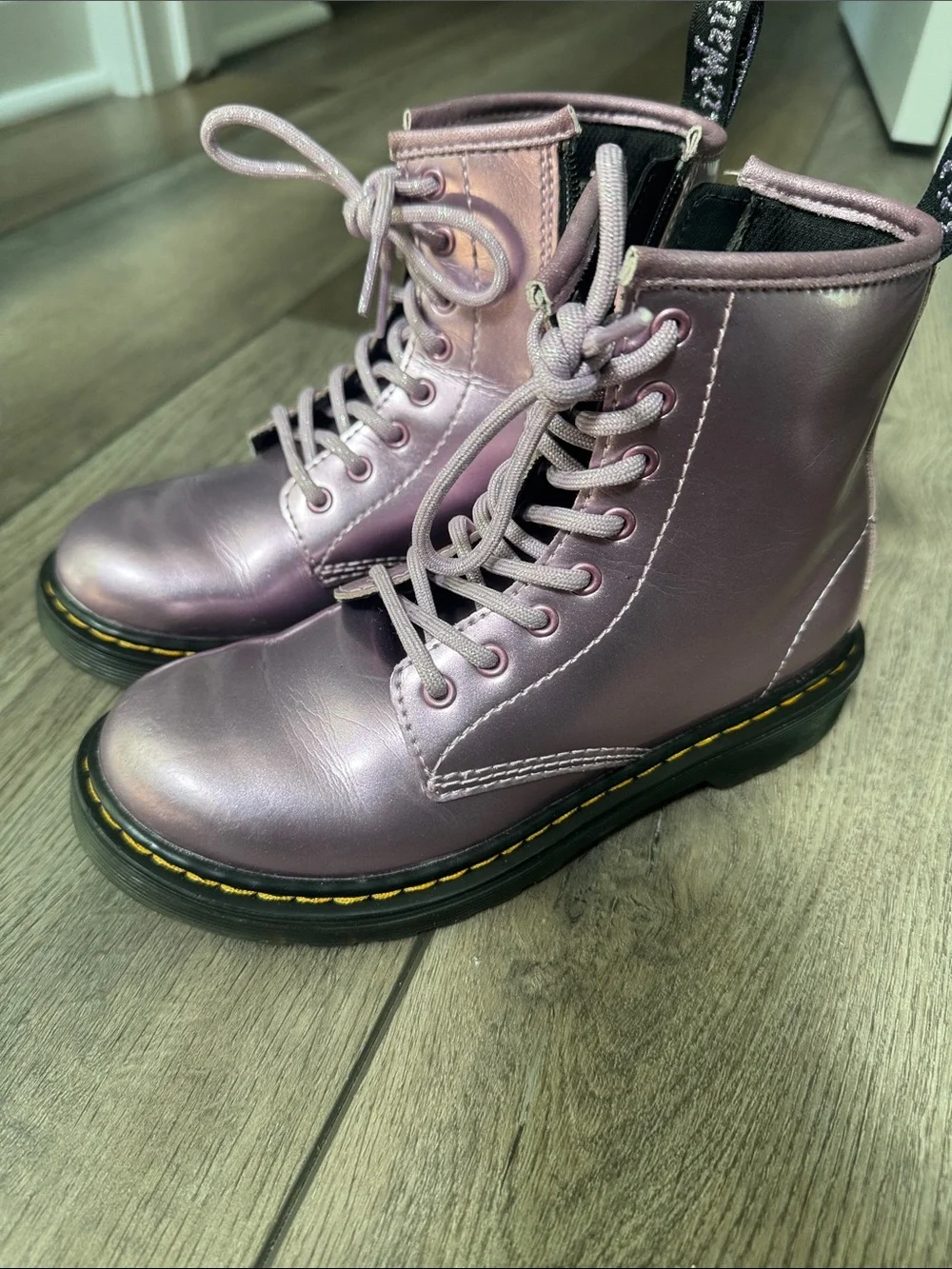 Kids Dr. Martens Metallic Lavender Lace-Up Boots